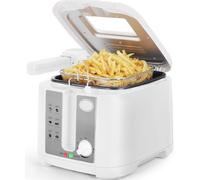 Aigostar Indra 30HEX - Friteuse électrique 2.5L Blanc, 1650W, Revêtement antiadhésif, Panier amovible, Thermostat réglable, Fenêtre transparente, Sécurité anti-éclaboussures