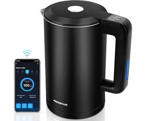 Aigostar Intelligente Bouilloire Électrique Température Réglable 40° à 100 °, Contrôle Wi-Fi, Alexa et Google Home. Double Paroi Cool Touch en Acier Inoxydable, 2200W, 1.7L, Maintien Chaud Jusqu'à 24H