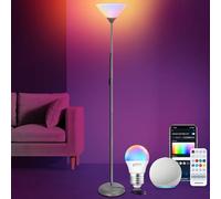 Aigostar Lampadaire LED Dimmable, Lampadaire LED Sur Pied, 175 cm Lampe sur Pied RGB, avec Ampoule Bluetooth Mesh G45 6,5W et Télécommande, 2700K-6500K Réglable, Compatible avec Alexa, Lampe Moderne