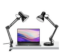 Aigostar Lampe de Bureau E27 2 en 1 - Debout et à Pince, Bras Articulé en Métal, Style Rétro pour Chambre, Salon, Bureau - Noir