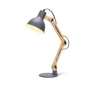 Aigostar Lampe de Bureau Rétro à Bras Réglable en Bois - Flexible Avec Interrupteur à Fil, Douille E27 - Pour Chambre, Salon, Lecture, Travail - Gris