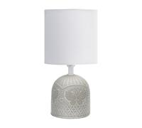 Aigostar Lampe de Chevet, Lampe en Céramique Grise avec Gravure Papillon, Abat-jour en Tissu Blanc, Douille E14, H26cm