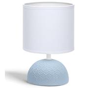 Aigostar Lampe de Chevet, Lampe en Céramique, Semi-ovale Bleu, Corps au Design Bleu Simple, Abat-jour en Tissu Blanc, Douille E14 (ampoule non fournie) H24cm