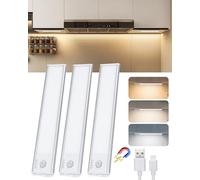 Aigostar Lampe de placard avec Détecteur de Mouvement - 3x Barres Magnétiques 20.4cm, Lampe de Placard Cuisine avec Batterie 1100mAh, USB-C, Luminosité/Couleur Réglable, Adhésif 3M