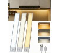 Aigostar Lampe de placard avec Détecteur de Mouvement - 3x Barres Magnétiques 30.4cm， Lampe de Placard Cuisine avec Batterie 2200mAh， USB-C， Luminosité/Couleur Réglable， Adhésif 3M
