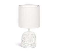 Aigostar - Lampe de Table, Lampe en Céramique, Douille E14, Corps Blanc Avec Gravure Papillon, Abat-jour en Tissu, Lampe de Bureau Design Moderne.