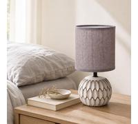 Aigostar - Lampe de Table, Lampe en Céramique, Douille E14, Corps Design en Relief, Couleur Brun Clair, Abat-jour en Tissu, Lampe de Bureau Design Moderne.
