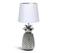 Aigostar - Lampe de Table, Lampe en Céramique, Douille E14 Forme d'ananas en argenté, Lampe Ananas, Abat-jour en Tissu, Lampe de Bureau Design Moderne.