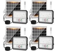 Aigostar Lampe Solaire Extérieur Détecteur de Mouvement,4 Pièces,4000mAH,Batterie de Grande Capacité,Projecteur LED solaire avec Télécommande, étanche IP65,Lumière Solaire pour Jardin,Cour,Patio