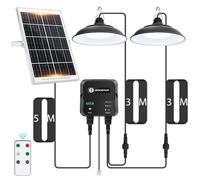 Aigostar - Lampe solaire extérieure avec télécommande et cordon de traction，câble de 11 m，batterie haute capacité de 6000 mAh，grand panneau solaire，étanche IP65，pour intérieur，jardin，camping，2 lampes