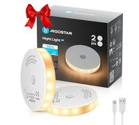 Aigostar Lot de 2 3000K/6500K Veilleuse Enfant avec Détecteur de Mouvement, Lampe de Placard avec Bande Magnétique Adhésive, 0.5W Lampe Nuit Rechargeable USB pour Chambre, Cuisine, Couloir, Escalier