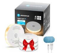 Aigostar Lot de 4 3000K/6500K Veilleuse Enfant avec Détecteur de Mouvement, Lampe de Placard avec Bande Magnétique Adhésive, 0.5W Lampe Nuit Rechargeable USB pour Chambre, Cuisine, Couloir, Escalier