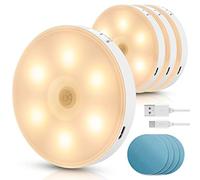 Aigostar Lot de 4 3000K Veilleuse Enfant avec Détecteur de Mouvement, Lampe de Placard avec Bande Magnétique Adhésive, 0.5W Lampe Nuit Rechargeable USB pour Chambre, Cuisine, Couloir, Escalier