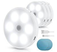 Aigostar Lot de 4 6500K Veilleuse Enfant avec Détecteur de Mouvement, Lampe de Placard avec Bande Magnétique Adhésive, 0.5W Lampe Nuit Rechargeable USB pour Chambre, Cuisine, Couloir, Escalier
