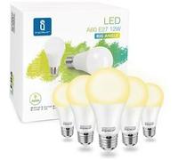 Aigostar - Lot de 5 ampoules LED A60 E27 (grosse vis), 12W. Lumière couleur chaude 3000K, 984 lm. Grand angle 280º. Non dimmable. Couleur G