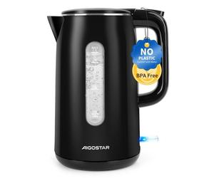 Aigostar Lydian - Bouilloire Electrique Inox 1,7 L, 2200W Double Paroi Bouilloires électriques, Avec Indicateur de Niveau d'eau, Ebu