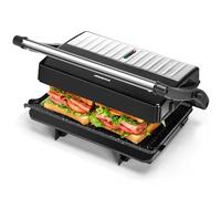 Aigostar Machine à Panini 1000W, Design Compact, Appareil Panini avec Plaques Anti-adhésives 23 x 14,5 cm, Sans BPA, Ouverture 180°, Idéal pour Sandwiches, Viandes et Grillades, York Pro