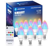 Aigostar Mesh - 6.5W C37 Ampoule Connectée Bluetooth Mesh, Ampoule Connectée Alexa Forme Bougie E14 LED 555LM RVB & 2700K-6500K, 6 Unités (avec Télécommande Bluetooth)