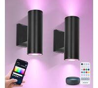 Aigostar Mesh - Alexa LED Applique Murale Exterieur Bluetooth Mesh, GU10 Intelligent Up Down Luminaire Exterieur Mural IP65, Noir Éclairage Mural d'Extérieur pour Alexa, 2 Unités (Avec Télécommande)