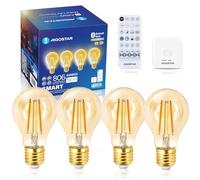 Aigostar Mesh Ampoule Connectée Alexa E27 Bluetooth Mesh A60, Ampoule LED Edison Vintage Lampe à Filament Dimmable 6W 2700K-6500K, Compatible avec Alexa, 4 Unité (avec Passerelle et Télécommande)