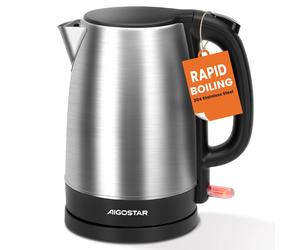 Aigostar Milo-Petite bouilloire électrique, bouilloire en acier inoxydable de 2200W, bouilloire électrique de 1,7 litres, protection contre les brûlures et les brûlures