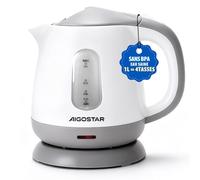 Aigostar Mini Bouilloire Electrique de Voyage 1L Blanche Gris - Petite Bouilloire électrique Portable 1100W, Ébullition Rapide, Fermeture Auto, Sans BPA, Filtre Anticalcaire, Facile à Nettoyer