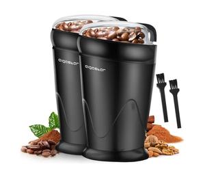 Aigostar Moulin à Café Électrique, Moulin à Épices Avec Lame En Acier Inoxydable, Moulin Multifonctionnel pour Moudre Grains à Café, Épices, Graine, Capacité de 60 gr, 150W, Noir 2 Pcs