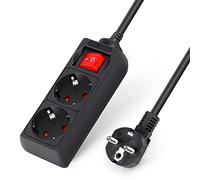 Aigostar-Multiprise 2 Prises avec Interrupteur Parasurtenseur Parafoudre câble 3 m Noir 3680w