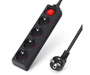Aigostar-Multiprise 4 Prises avec Interrupteur Parasurtenseur Parafoudre câble 3 m Noir 3680w