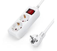 Aigostar - Multiprises 2 Prises Extension d'alimentation de 1,5m Câble et Interrupteur et Sécurité Enfant Blanc Prise de Type Allemand