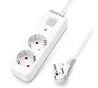 Aigostar Multiprises 2 Prises Extension d'alimentation de 3 Mètre Câble et Interrupteur et Sécurité Enfant, Blanc, Prise de Type Allemand