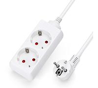 Aigostar Multiprises 2 Prises Extension D'alimentation de 3 Mètre Câble, sécurité enfant, Blanc, 3680w