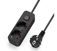 Aigostar Multiprises 2 Prises Extension d'alimentation de 5 Mètre Câble et Interrupteur et Sécurité Enfant, Noir, Prise de Type Allemand