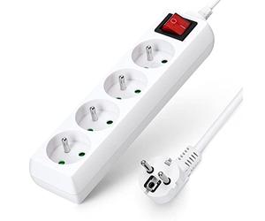 Aigostar Multiprises 4 Prises avec Interrupteur, 2P+T, Extension D'alimentation de 5 Mètre, Sécurité Enfant, Française, Blanc, 16A 250V