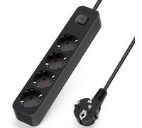 Aigostar Multiprises 4 Prises Extension d'alimentation de 5 Mètre Câble et Interrupteur et Sécurité Enfant, Noir, Prise de Type Allemand