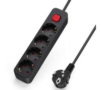 Aigostar - Multiprises 4 Prises Extension d'alimentation de 5 Mètre Câble et Interrupteur et Sécurité Enfant Noir Prise de Type Allemand
