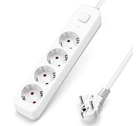 Aigostar Multiprises 4 Prises Extension d'alimentation de 5 Mètre Câble et Interrupteur et Sécurité Enfant, Blanc, Prise de Type Allemand