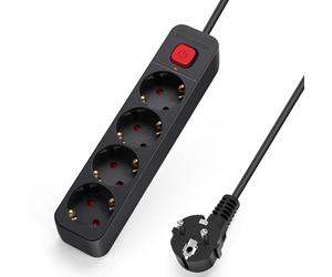 Aigostar - Multiprises 4 Prises Extension d'alimentation de 5 Mètre Câble et Interrupteur et Sécurité Enfant Noir Prise de Type Allemand