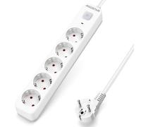 Aigostar Multiprises 5 Prises Extension d'alimentation de 3 Mètre Câble et Interrupteur et Sécurité Enfant, Blanc, Prise de Type Allemand