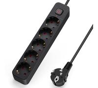 Aigostar Multiprises 5 Prises Extension d'alimentation de 3 Mètre Câble et Interrupteur et Sécurité Enfant, Noir, Prise de Type Allemand