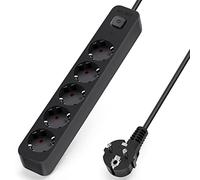 Aigostar - Multiprises 5 Prises Extension d'alimentation de 5 Mètre Câble et Interrupteur et Sécurité Enfant Noir Prise de Type Allemand