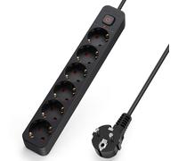 Aigostar Multiprises 6 Prises Extension d'alimentation de 3 Mètre Câble et Interrupteur et Sécurité Enfant, Noir, Prise de Type Allemand