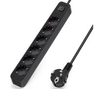 Aigostar - Multiprises 6 Prises Extension d'alimentation de 3 Mètre Câble et Interrupteur et Sécurité Enfant Noir Prise de Type Allemand