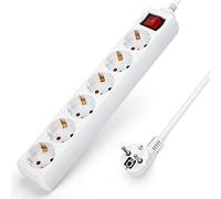 Aigostar - Multiprises 6 Prises Extension d'alimentation de 5 Mètre Câble et Interrupteur et Sécurité Enfant Blanc Prise de Type Allemand