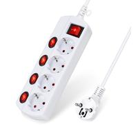 Aigostar Multiprises et Interrupteur Individuels, 4 Prises Extension d'alimentation de 1.4 Mètre Câble, Blanc, Prise de Type Allemand