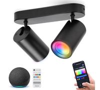 Aigostar Plafonnier LED Spots Intelligente GU10, Applique 2 Spots de Plafond Couleur Réglable Compatible avec Alexa, Plafonnier avec Télécommande pour Cuisine Chambre Salon (Avec Ampoule Connectée)
