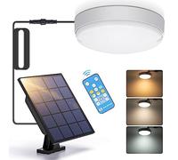 Aigostar Plafonnier Solaire Étanchéité avec Télécommande 50W 500LM Lumière Solaire Extérieur, IP65 réglable 3000K/4000K/6500K, Câble de 3 Meters