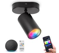 Aigostar Plafonnier Spots Applique Intelligente GU10, 1 LED Spots de Plafond Couleur Réglable Compatible avec Alexa, Plafonnier Orientable Noirs pour Cuisine Chambre Salon (Avec Ampoule Connectée)