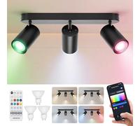 Aigostar Plafonnier Spots Intelligente GU10, Applique 3 Spots de Plafond Couleur Réglable Compatible avec Alexa, Plafonnier avec Télécommande Noirs pour Cuisine Chambre Salon (Avec Ampoule Connectée)