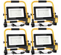 Aigostar - Projecteur de Chantier LED avec Cordon de 4M,100W,Éclairage Chantier Puissant,9000LM,Étanche IP65 e Portable,6500K,Lampe Travaux avec Prise,Idéal pour Intérieurs et Extérieurs,4 Pièces